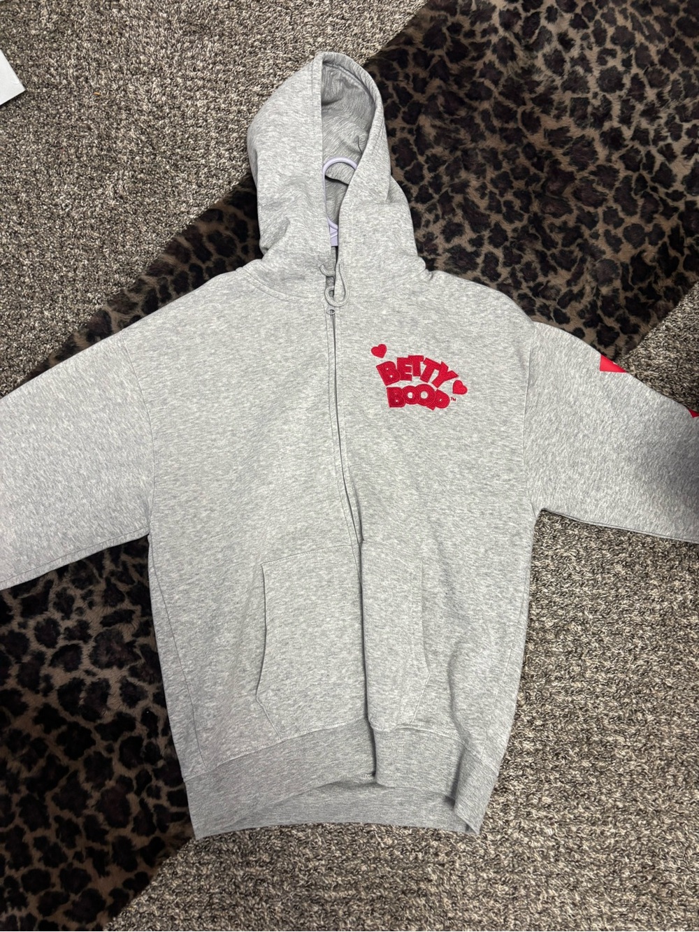 Betty Boop Kids Gray Zip-Up Hoodie with Red Logo